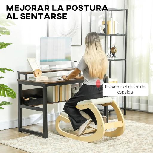 Silla Ergonómica de Rodillas Silla de Rodillas de Madera Taburete Ergonómico Cojín Acolchado 55x85x55 cm Crema [2]