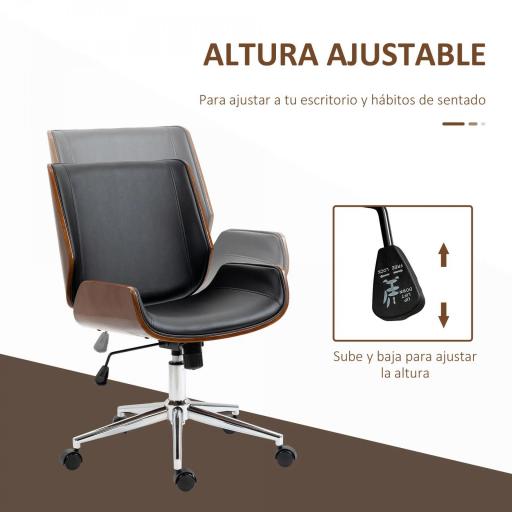 Silla de Oficina Giratoria de PU con Altura Ajustable Función de Inclinación y Ruedas 51x65,5x82-92 cm Negro [1]