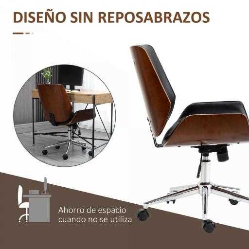 Silla de Oficina Giratoria de PU con Altura Ajustable Función de Inclinación y Ruedas 51x65,5x82-92 cm Negro [2]