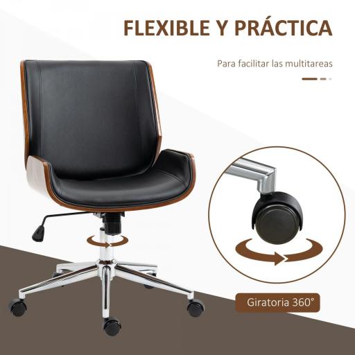 Silla de Oficina Giratoria de PU con Altura Ajustable Función de Inclinación y Ruedas 51x65,5x82-92 cm Negro [3]