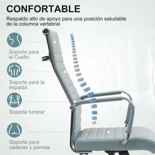 Silla de Escritorio Giratoria con Respaldo Alto Altura Ajustable Función Basculante y Reposabrazos Gris Claro [3]