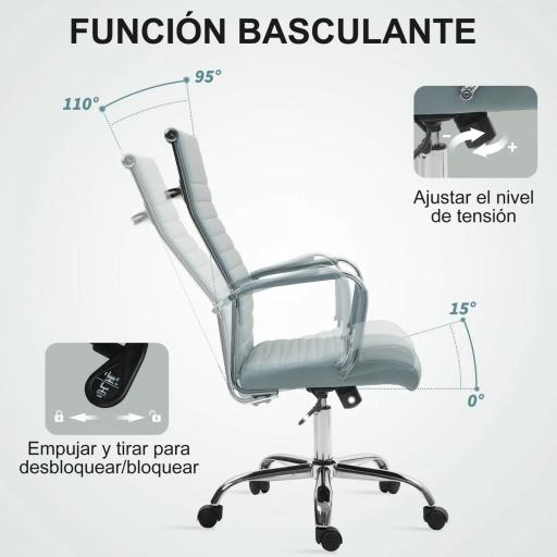 Silla de Escritorio Giratoria con Respaldo Alto Altura Ajustable Función Basculante y Reposabrazos Gris Claro [2]