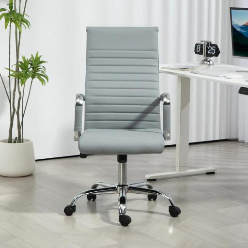 Silla de Escritorio Giratoria con Respaldo Alto Altura Ajustable Función Basculante y Reposabrazos Gris Claro [6]