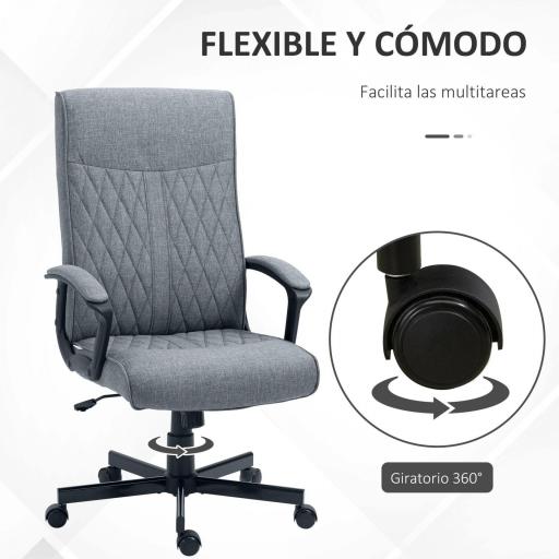 Silla de Oficina con Respaldo Alto Altura Ajustable y Función de Inclinación 65x72x102-112,5 cm Gris Oscuro [5]