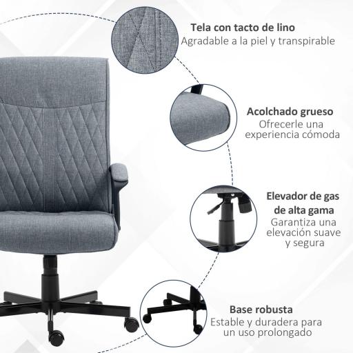 Silla de Oficina con Respaldo Alto Altura Ajustable y Función de Inclinación 65x72x102-112,5 cm Gris Oscuro [3]