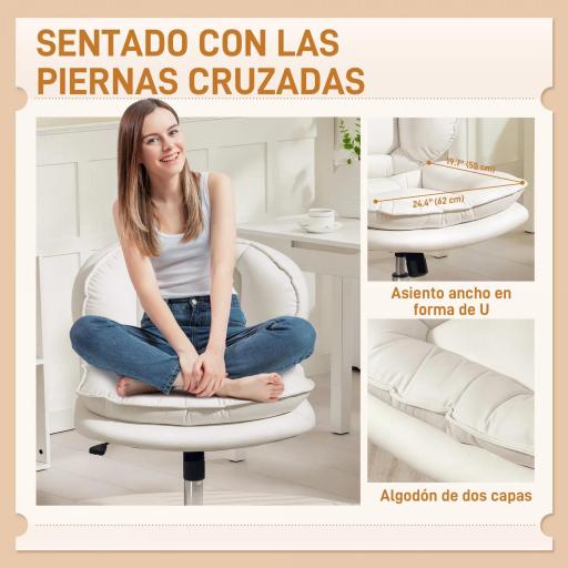 Silla de Oficina Piernas Cruzadas con Asiento Ancho Ruedas Altura Ajustable Doble Acolchado Función Basculante Gris [5]