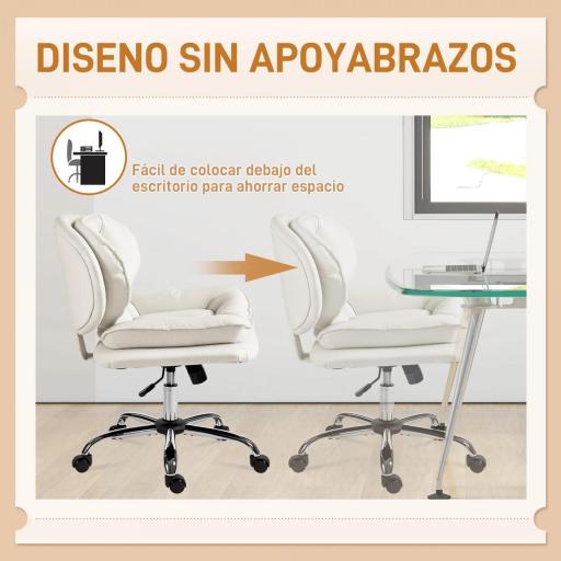 Silla de Oficina Piernas Cruzadas con Asiento Ancho Ruedas Altura Ajustable Doble Acolchado Función Basculante Gris [3]