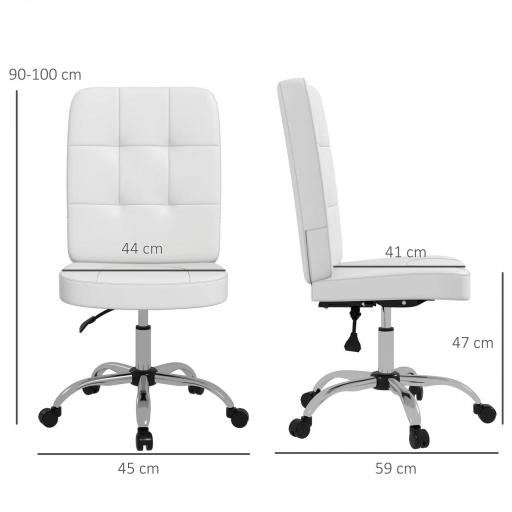 Silla de Oficina sin Brazos Silla de Escritorio Giratorio de Piel Sintética con Altura Ajustable 45x59x90-100 cm Blanco [1]