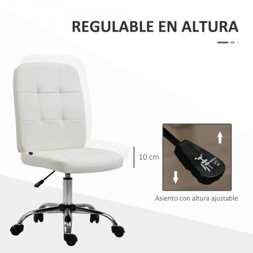 Silla de Oficina sin Brazos Silla de Escritorio Giratorio de Piel Sintética con Altura Ajustable 45x59x90-100 cm Blanco [2]