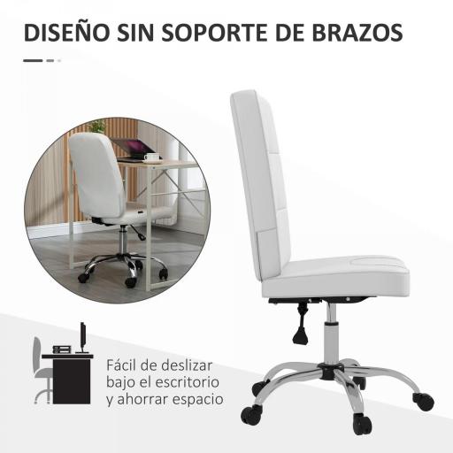 Silla de Oficina sin Brazos Silla de Escritorio Giratorio de Piel Sintética con Altura Ajustable 45x59x90-100 cm Blanco [4]