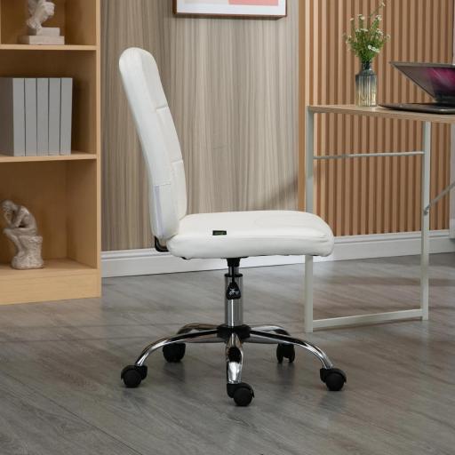 Silla de Oficina sin Brazos Silla de Escritorio Giratorio de Piel Sintética con Altura Ajustable 45x59x90-100 cm Blanco [5]