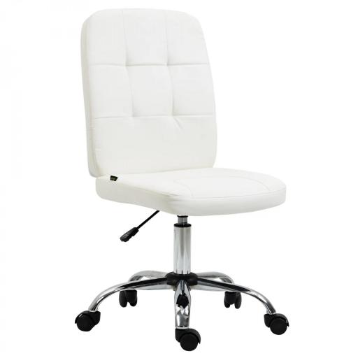 Silla de Oficina sin Brazos Silla de Escritorio Giratorio de Piel Sintética con Altura Ajustable 45x59x90-100 cm Blanco [8]