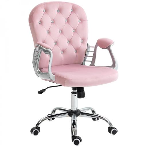 Silla de Escritorio de Terciopelo con Altura Ajustable Reposabrazos y Decoraciones de Diamantes 59,5x60,5x93-103 cm Rosa [8]