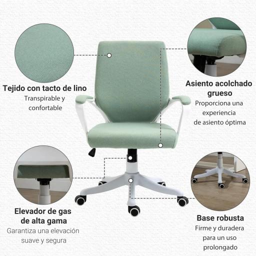 Silla de Escritorio Giratoria Silla de Oficina Basculante con Reposabrazos y Altura Ajustable 62x69x92-100 cm Verde [6]