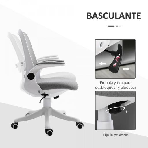 Silla Giratoria de Oficina Silla de Escritorio Basculante Altura Ajustable Reposabrazos Elevable 62,5x60x94-104 cm Gris [6]