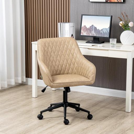 Silla de Oficina Basculante de Cuero PU con Altura Ajustable para Dormitorio Estudio 59x60x90-100 cm Marrón