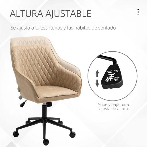 Silla de Oficina Basculante de Cuero PU con Altura Ajustable para Dormitorio Estudio 59x60x90-100 cm Marrón [4]