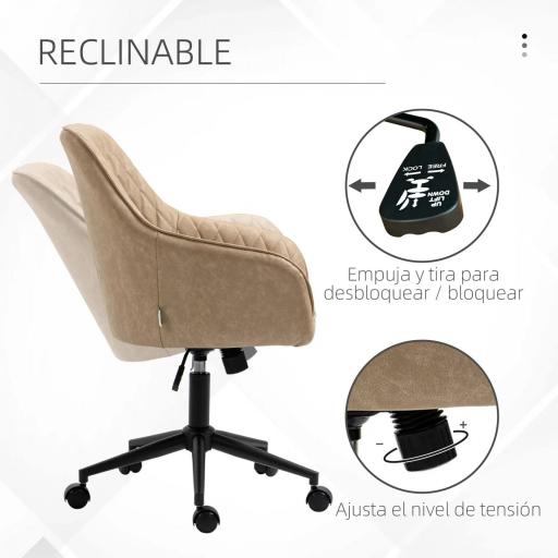 Silla de Oficina Basculante de Cuero PU con Altura Ajustable para Dormitorio Estudio 59x60x90-100 cm Marrón [5]