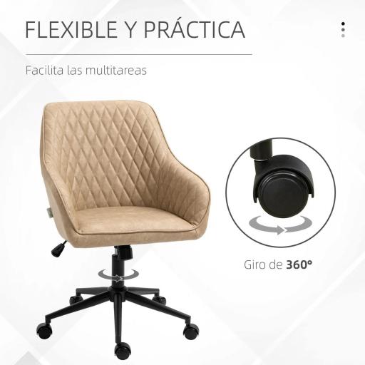 Silla de Oficina Basculante de Cuero PU con Altura Ajustable para Dormitorio Estudio 59x60x90-100 cm Marrón [2]