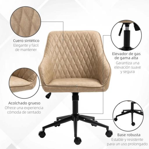 Silla de Oficina Basculante de Cuero PU con Altura Ajustable para Dormitorio Estudio 59x60x90-100 cm Marrón [1]