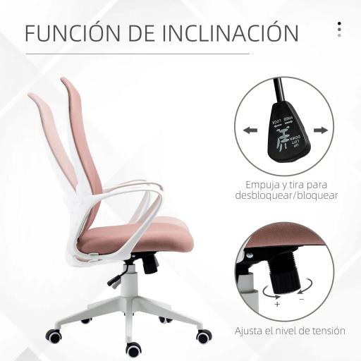 Silla de Oficina Giratoria Altura Ajustable con Reposabrazos Función de Basculante Respaldo Alto 62x56x110-119,5cm Rosa [3]