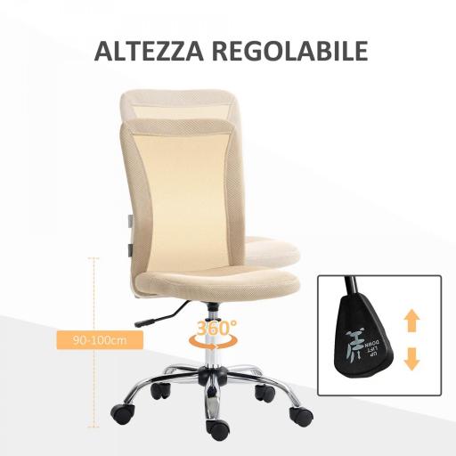 Silla de Escritorio Giratoria sin Brazos Silla de Malla con Altura Ajustable Carga 100 kg 43x56x90-100 cm Beige [2]
