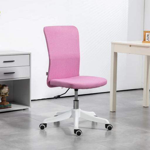 Silla de Oficina con Ruedas Altura Ajustable y Tapizado en Lino Sintético para Oficina o Estudio 53x43x85-93 cm Rosa