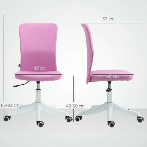 Silla de Oficina con Ruedas Altura Ajustable y Tapizado en Lino Sintético para Oficina o Estudio 53x43x85-93 cm Rosa [1]