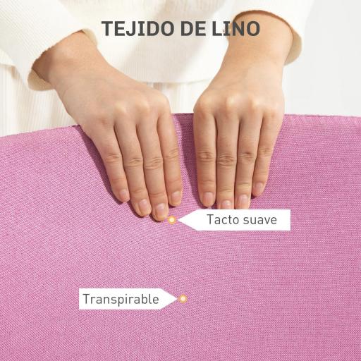 Silla de Oficina con Ruedas Altura Ajustable y Tapizado en Lino Sintético para Oficina o Estudio 53x43x85-93 cm Rosa [3]