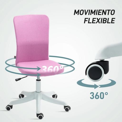 Silla de Oficina con Ruedas Altura Ajustable y Tapizado en Lino Sintético para Oficina o Estudio 53x43x85-93 cm Rosa [4]
