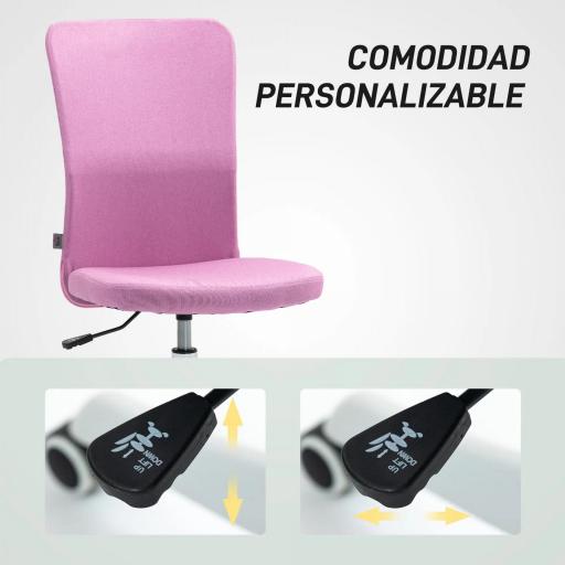 Silla de Oficina con Ruedas Altura Ajustable y Tapizado en Lino Sintético para Oficina o Estudio 53x43x85-93 cm Rosa [5]