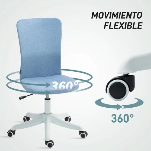 Silla de Oficina con Ruedas Altura Ajustable y Tapizado en Lino Sintético para Oficina o Estudio 53x43x85-93 cm Azul [3]