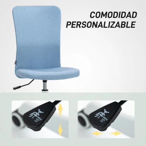 Silla de Oficina con Ruedas Altura Ajustable y Tapizado en Lino Sintético para Oficina o Estudio 53x43x85-93 cm Azul [5]