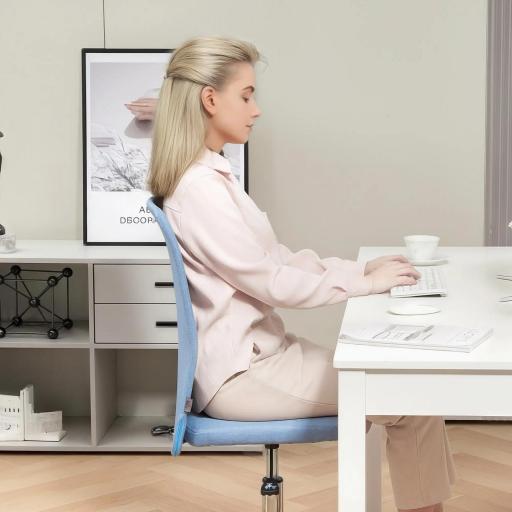 Silla de Oficina con Ruedas Altura Ajustable y Tapizado en Lino Sintético para Oficina o Estudio 53x43x85-93 cm Azul [6]