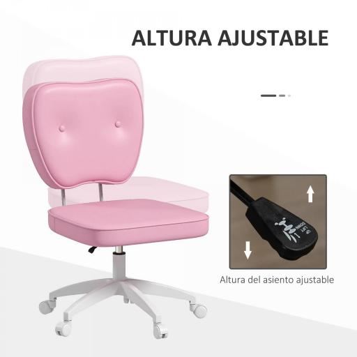 Silla de Oficina Giratoria Tapizada en PU con Altura Ajustable sin Brazos Carga 120 kg 46x59x82-92 cm Rosa [3]