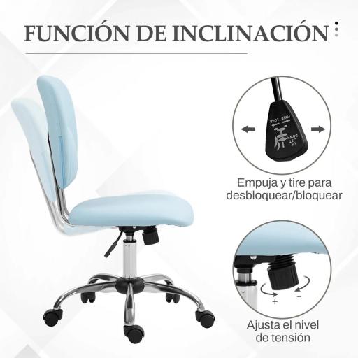 Silla de Oficina Giratoria con Altura Ajustable y Función Basculante para Escritorio Estudio 50x54x87,5-96,5 cm Azul [3]