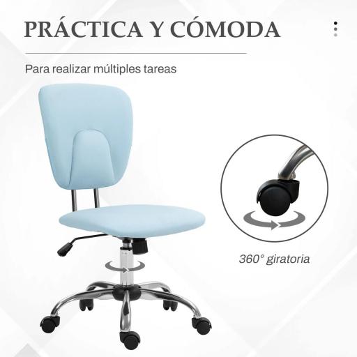 Silla de Oficina Giratoria con Altura Ajustable y Función Basculante para Escritorio Estudio 50x54x87,5-96,5 cm Azul [5]
