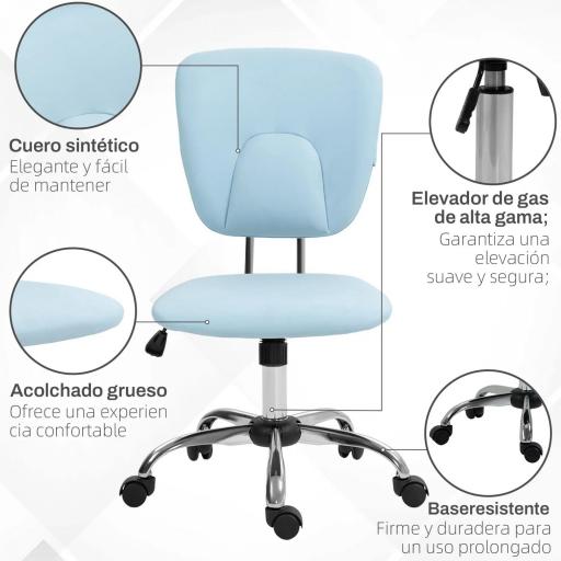 Silla de Oficina Giratoria con Altura Ajustable y Función Basculante para Escritorio Estudio 50x54x87,5-96,5 cm Azul [1]