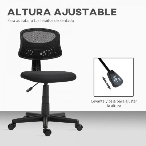 Silla de Oficina sin Brazos Silla de Escritorio Giratoria con Respaldo de Malla Transpirable Altura Ajustable Negro [1]