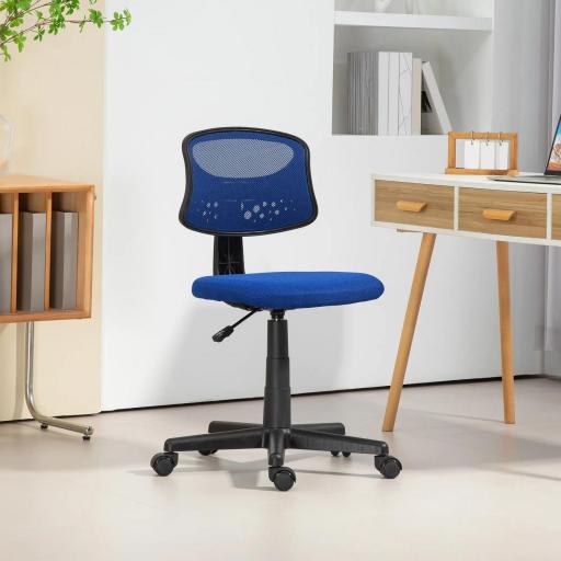 Silla de Oficina sin Brazos Silla de Escritorio Giratoria con Respaldo de Malla Transpirable Altura Ajustable Azul