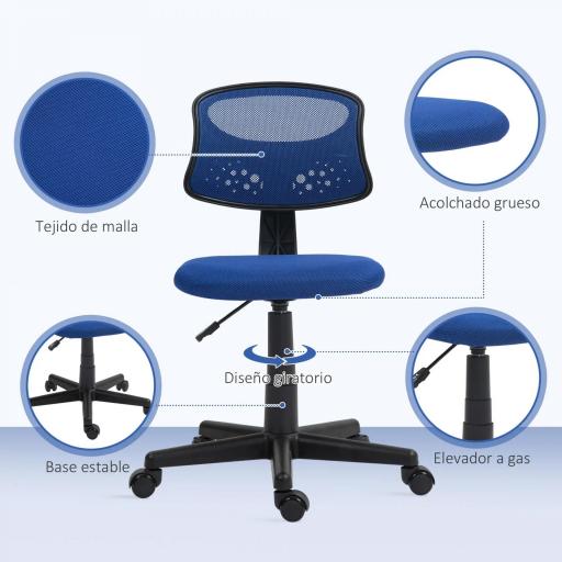 Silla de Oficina sin Brazos Silla de Escritorio Giratoria con Respaldo de Malla Transpirable Altura Ajustable Azul [3]