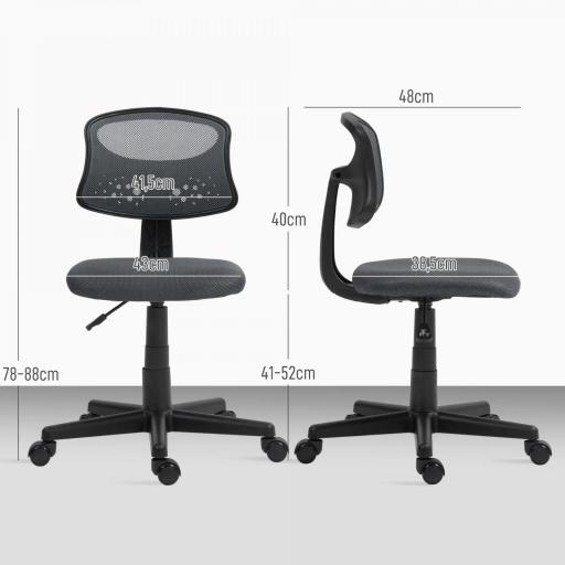 Silla de Oficina sin Brazos Silla de Escritorio Giratoria con Respaldo de Malla Transpirable Altura Ajustable Gris [1]