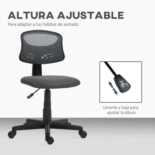 Silla de Oficina sin Brazos Silla de Escritorio Giratoria con Respaldo de Malla Transpirable Altura Ajustable Gris [2]