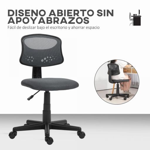Silla de Oficina sin Brazos Silla de Escritorio Giratoria con Respaldo de Malla Transpirable Altura Ajustable Gris [3]
