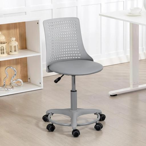 Silla de Escritorio sin Brazos Silla de Oficina Giratoria con Respaldo Hueco Altura Ajustable Gris