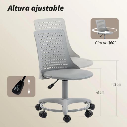 Silla de Escritorio sin Brazos Silla de Oficina Giratoria con Respaldo Hueco Altura Ajustable Gris [5]
