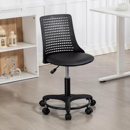 Silla de Escritorio sin Brazos Silla de Oficina Giratoria con Respaldo Hueco Altura Ajustable Negro