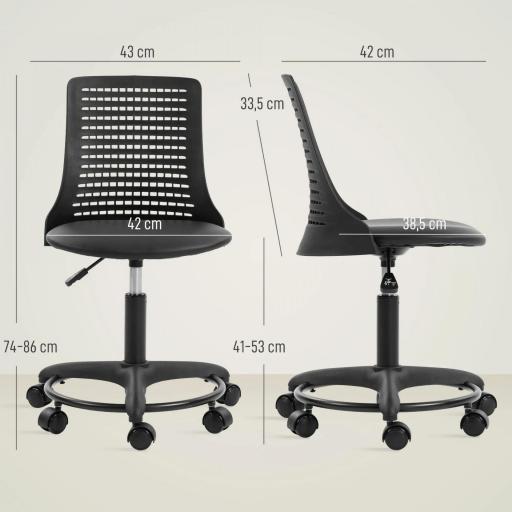 Silla de Escritorio sin Brazos Silla de Oficina Giratoria con Respaldo Hueco Altura Ajustable Negro [1]