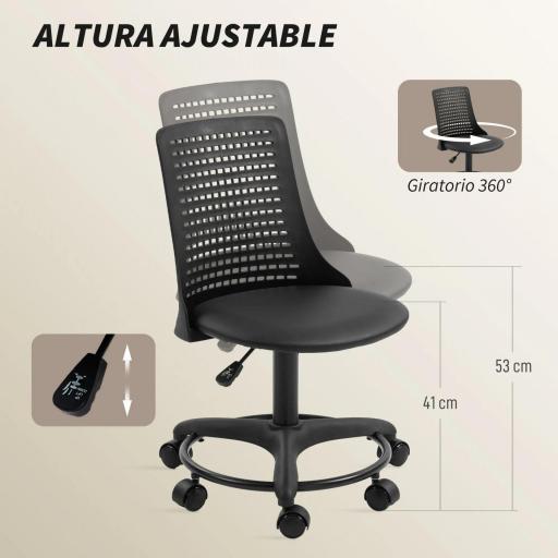 Silla de Escritorio sin Brazos Silla de Oficina Giratoria con Respaldo Hueco Altura Ajustable Negro [3]