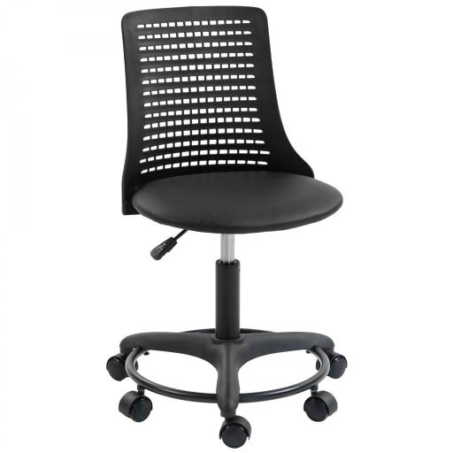 Silla de Escritorio sin Brazos Silla de Oficina Giratoria con Respaldo Hueco Altura Ajustable Negro [9]